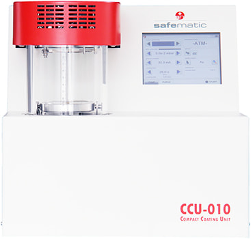 Safematic CCU-010 coater family: The CCU-010 HV high vacuum compact coating unit: Front.