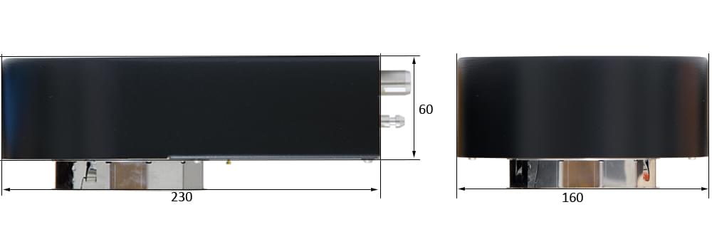 Safematic CCU-010 coater family: Carbon thread head CT-010. Dimensions.