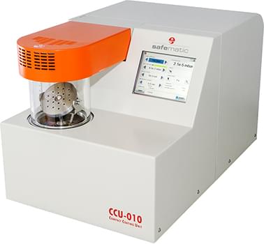 Safematic CCU-010 coater family: Sputter Head SP-011. Compact coating unit CCU-010 with Sputter Head SP-011.