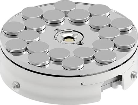 Safematic CCU-010 coater family: Rotary stage / rotary table RS-010. Rotary table RS-010 with stubs 13.